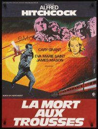 5j723 NORTH BY NORTHWEST French 23x32 R82 Cary Grant, Saint, Hitchcock, different Guillotin art!
