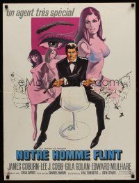5j729 OUR MAN FLINT French 23x32 '66 Bob Peak art of James Coburn, sexy James Bond spy spoof!