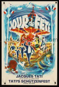 5j793 JOUR DE FETE French/German 15x21 R70s Jour de fete, great art of Jacques Tati by Landi!