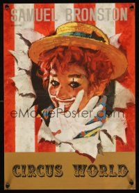 5j183 CIRCUS WORLD Italian 13x19 '65 Samuel Bronston presents, cool artwork of clown!