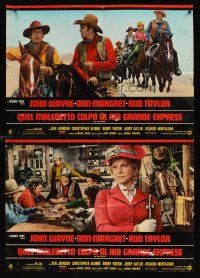 5j180 TRAIN ROBBERS 4 Italian photobustas '73 cowboy John Wayne in action, sexy Ann-Margret!