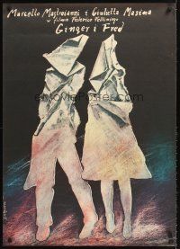 5j199 GINGER & FRED Polish 27x38 '87 Federico Fellini, Mastroianni, Masina, different Pagowski art!