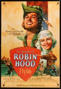 5k019 ADVENTURES OF ROBIN HOOD 1sh R89 Errol Flynn as Robin Hood, De Havilland, Rodriguez art!