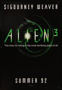 5k028 ALIEN 3 teaser 1sh '92 Sigourney Weaver, 3 times the danger, 3 times the terror!