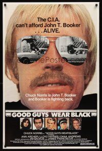 5k278 GOOD GUYS WEAR BLACK 1sh '77 tough Chuck Norris in cool shades is fighting back!