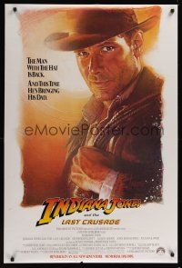 5k356 INDIANA JONES & THE LAST CRUSADE advance 1sh '89 art of Harrison Ford by Drew Struzan!