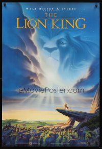 5k463 LION KING 1sh '94 Disney Africa jungle cartoon, Simba on Pride Rock with Mufasa in sky!