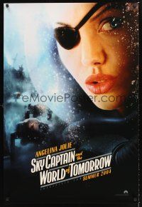 5k657 SKY CAPTAIN & THE WORLD OF TOMORROW teaser DS 1sh '04 close-up of Angelina Jolie w/eyepatch!