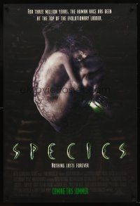 5k672 SPECIES advance DS 1sh '95 creepy artwork of alien Natasha Henstridge in embryo sac!