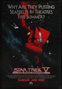 5k681 STAR TREK V advance 1sh '89 The Final Frontier, theater chair with seatbelt in space!