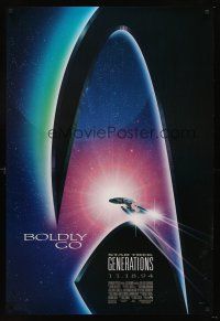 5k683 STAR TREK: GENERATIONS advance 1sh '94 Patrick Stewart, William Shatner, cool sci-fi art!