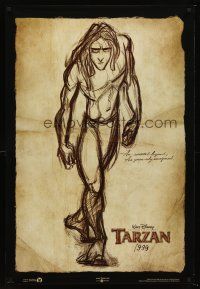5k721 TARZAN advance DS 1sh '99 Walt Disney, from Edgar Rice Burroughs, cool sketch art!