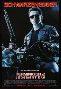 5k723 TERMINATOR 2 advance DS 1sh '91 Arnold Schwarzenegger on motorcycle with shotgun!