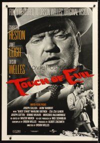 5k742 TOUCH OF EVIL heavy stock 1sh R98 huge close-up of Orson Welles, Charlton Heston, Janet Leigh!