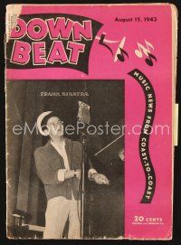 5m142 DOWN BEAT magazine August 15, 1943 great image of Frank Sinatra singing into CBS microphone!