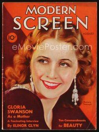 5m080 MODERN SCREEN magazine August 1932 wonderful artwork of pretty Barbara Stanwyck!