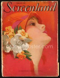 5m130 SCREENLAND magazine February 1928 wonderful artwork of Jeanne Eagels by Anita Parkhurst!