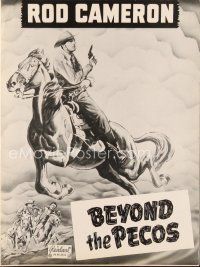 5m327 BEYOND THE PECOS pressbook R49 cool artwork of cowboy Rod Cameron on horseback with gun!
