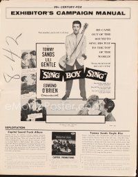 5m414 SING BOY SING pressbook '58 Tommy Sands, Lili Gentle, Edmond O'Brien, rock & roll!