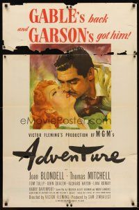 5p032 ADVENTURE style C 1sh '45 kiss close up artwork of Clark Gable & Greer Garson!