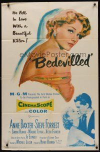 5p090 BEDEVILLED 1sh '55 Steve Forrest fell in love with beautiful blue-eyed killer Anne Baxter!
