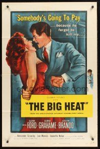 5p099 BIG HEAT 1sh '53 great pulp art of Glenn Ford & sexy Gloria Grahame, Fritz Lang noir!