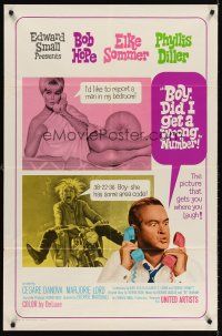 5p120 BOY DID I GET A WRONG NUMBER 1sh '66 wacky Bob Hope & Phyllis Diller, sexy Elke Sommer!