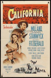 5p144 CALIFORNIA 1sh R58 Ray Milland, Barbara Stanwyck, Barry Fitzgerald!