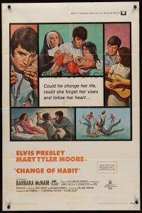 5p169 CHANGE OF HABIT 1sh '69 art of Dr. Elvis Presley in various scenes, Mary Tyler Moore!