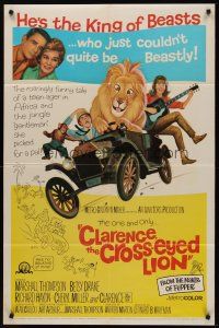 5p179 CLARENCE THE CROSS-EYED LION 1sh '65 Africa safari, wacky art of cross-eyed lion driving!