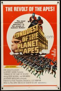 5p190 CONQUEST OF THE PLANET OF THE APES 1sh '72 Roddy McDowall, the revolt of the apes!