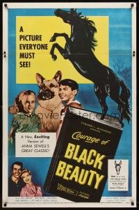 5p196 COURAGE OF BLACK BEAUTY 1sh '57 Johnny Crawford, Mimi Gibson, art of black horse!