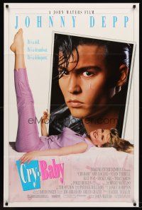 5p204 CRY-BABY DS 1sh '90 directed by John Waters, Johnny Depp is a doll, Amy Locane
