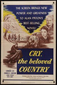 5p202 CRY THE BELOVED COUNTRY 1sh '52 Canada Lee, Charles Carson, Joyce Carey, Sidney Poitier!