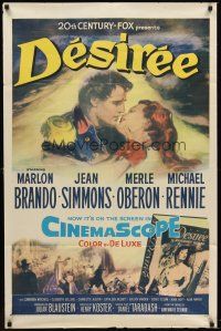 5p231 DESIREE 1sh '54 romantic artwork of Marlon Brando about to kiss pretty Jean Simmons!