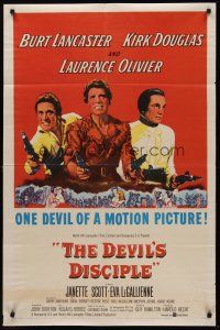 5p238 DEVIL'S DISCIPLE 1sh '59 Burt Lancaster, Kirk Douglas & Laurence Olivier all with two guns!