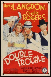 5p254 DOUBLE TROUBLE 1sh '41 stone litho art of Harry Langdon & Charlie Rogers!