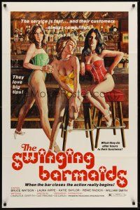 5p277 EAGER BEAVERS 1sh '75 sexy art of The Swinging Barmaids by John Solie, customers come first!