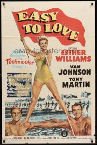 5p281 EASY TO LOVE 1sh '53 sexy swimmer Esther Williams stands on Van Johnson & Tony Martin!