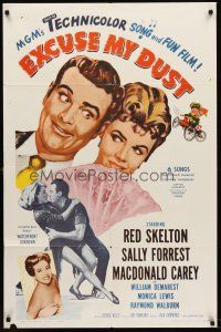 5p303 EXCUSE MY DUST 1sh R62 wacky art of Red Skelton, pretty Sally Forrest!