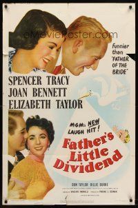 5p321 FATHER'S LITTLE DIVIDEND 1sh '51 art of Elizabeth Taylor, Spencer Tracy & Joan Bennett!