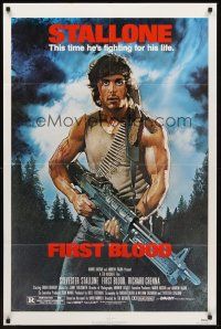 5p333 FIRST BLOOD 1sh '82 artwork of Sylvester Stallone as John Rambo by Drew Struzan!