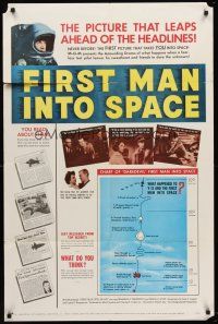 5p334 FIRST MAN INTO SPACE 1sh '59 most dangerous & daring mission of all time, cool astronaut art!