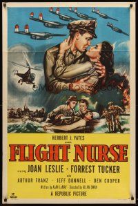 5p342 FLIGHT NURSE 1sh '53 Joan Leslie & Forrest Tucker help win the Korean War, great art!