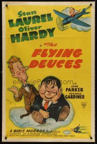 5p345 FLYING DEUCES 1sh R50s great artwork of Stan Laurel & Oliver Hardy + girl in airplane!