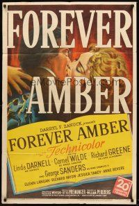 5p352 FOREVER AMBER 1sh '47 sexy Linda Darnell, Cornel Wilde, directed by Otto Preminger!
