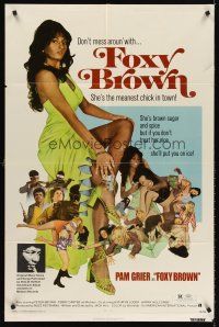 5p357 FOXY BROWN 1sh '74 don't mess w/Pam Grier, meanest chick in town, she'll put you on ice!