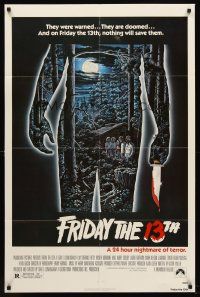 5p361 FRIDAY THE 13th 1sh '80 great Alex Ebel art, slasher horror classic, 24 hours of terror!
