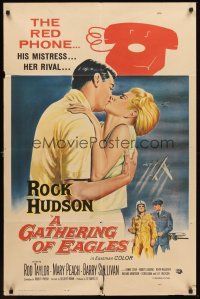 5p378 GATHERING OF EAGLES 1sh '63 romantic close-up artwork of Rock Hudson & sexy Mary Peach!