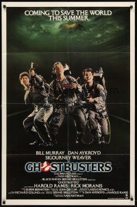 5p382 GHOSTBUSTERS advance 1sh '84 Bill Murray, Aykroyd & Harold Ramis are here to save the world!